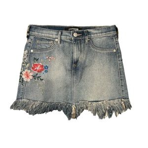 NWT Floral Embroidered Jean Skirt